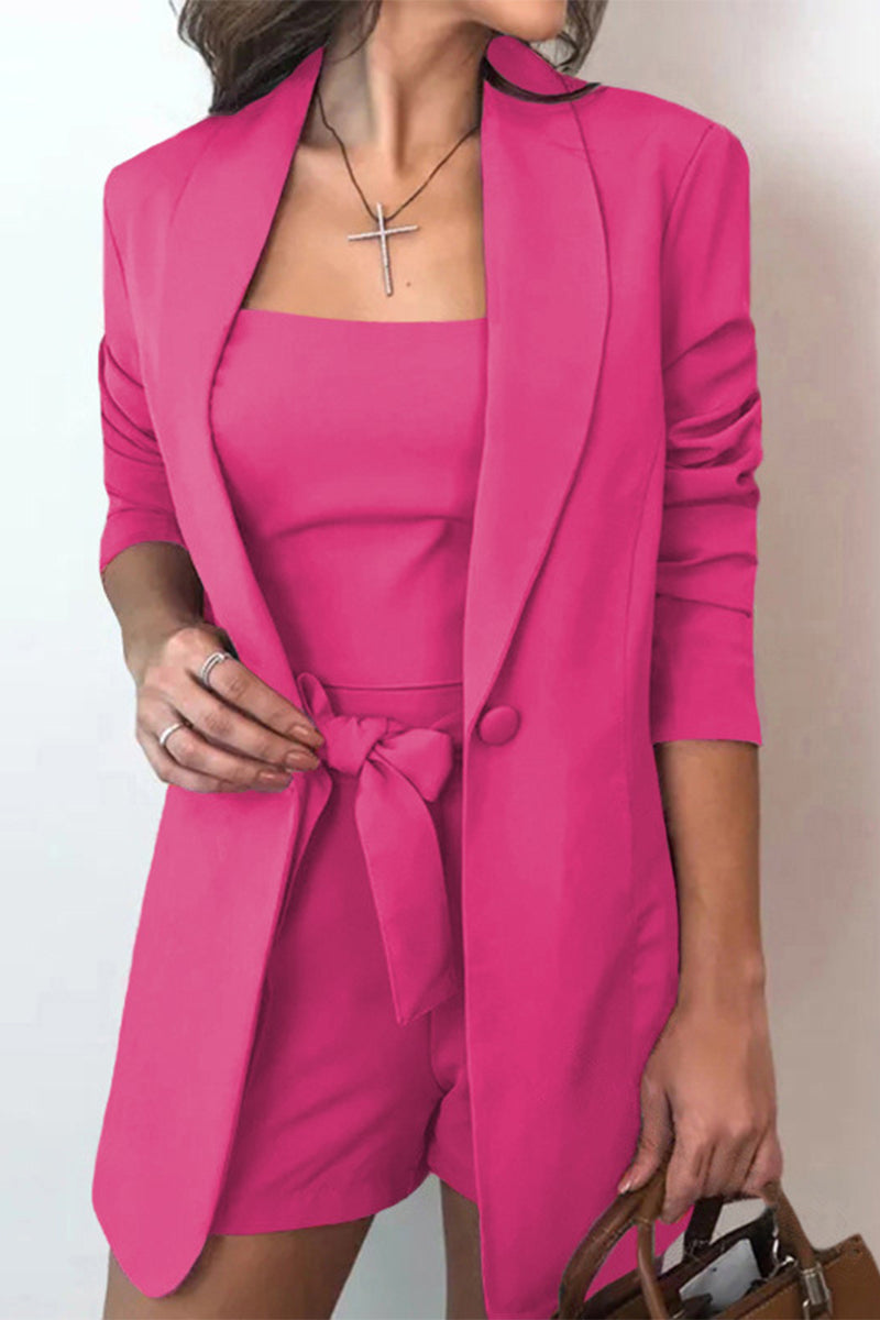 Mariella - casual solid with bow turn-back collar three piece set