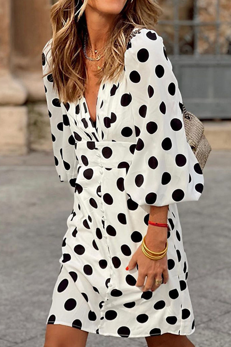 Liecel - polka dot v neck half sleeve dress