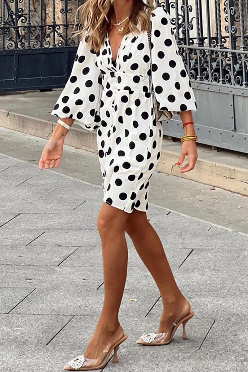 Liecel - polka dot v neck half sleeve dress