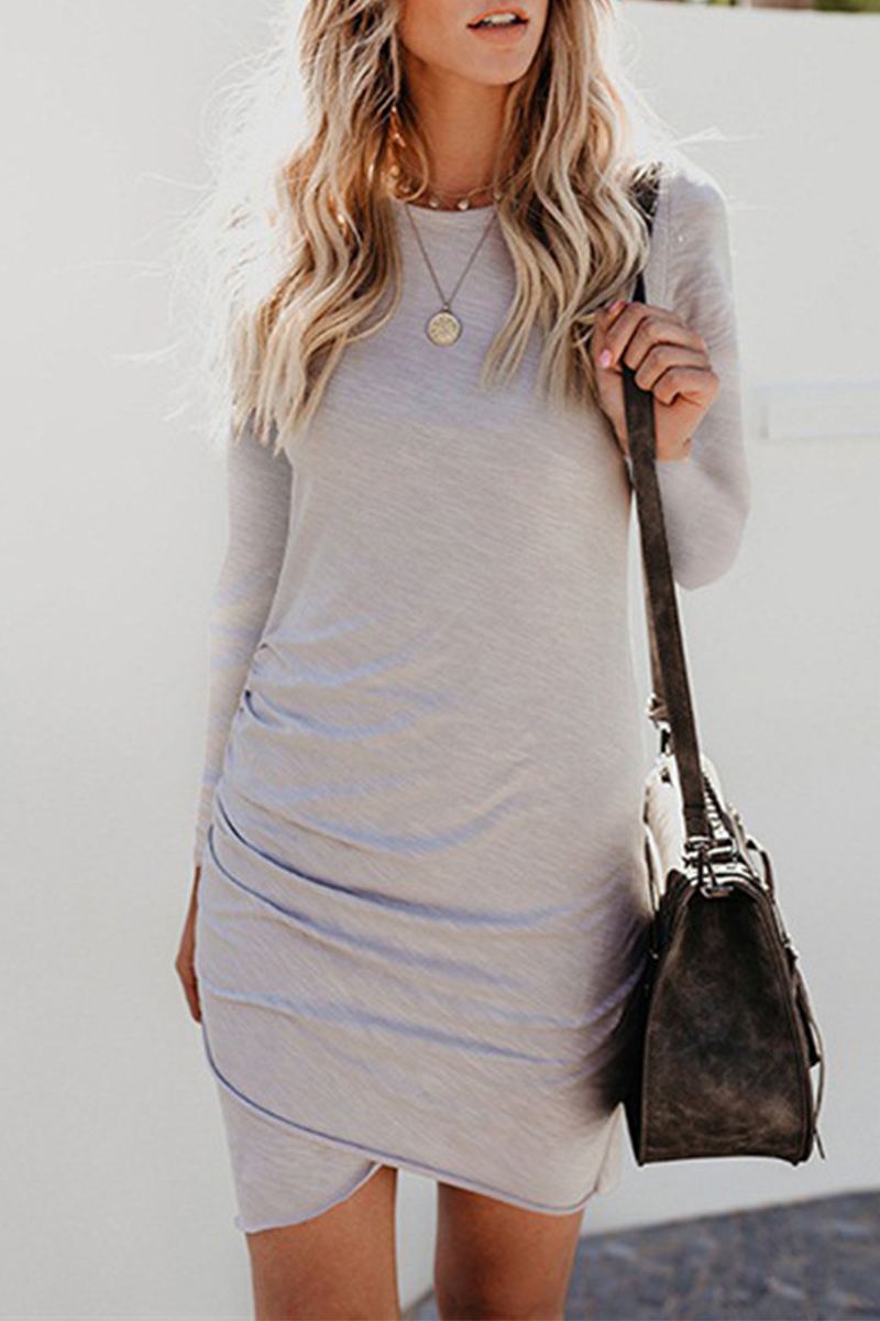 Women's Bodycon Dress - Long Sleeve - Crew Neck - Ruched Slim Fit Elegant Wear