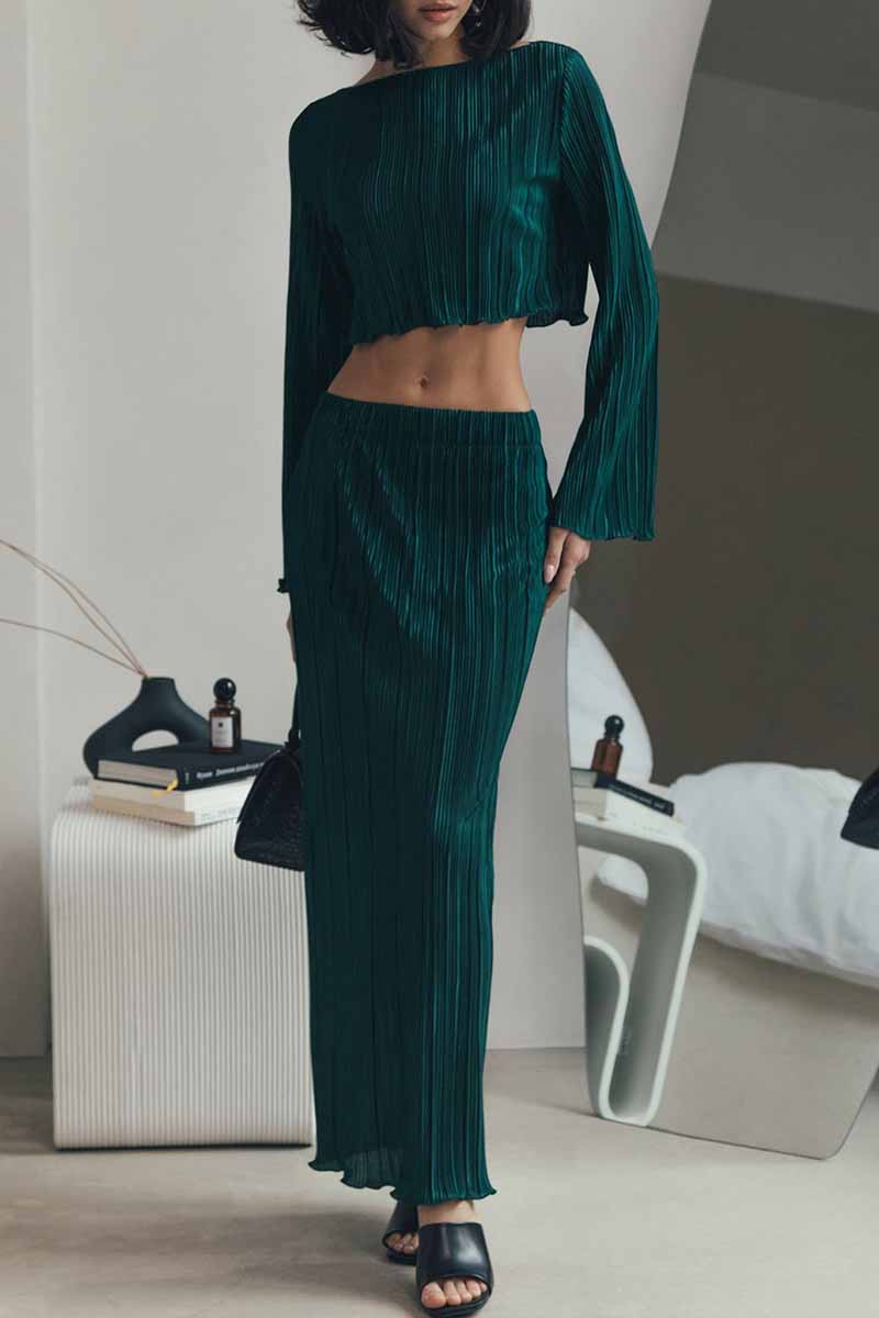 Lorna - round neck short top and elastic skirt set