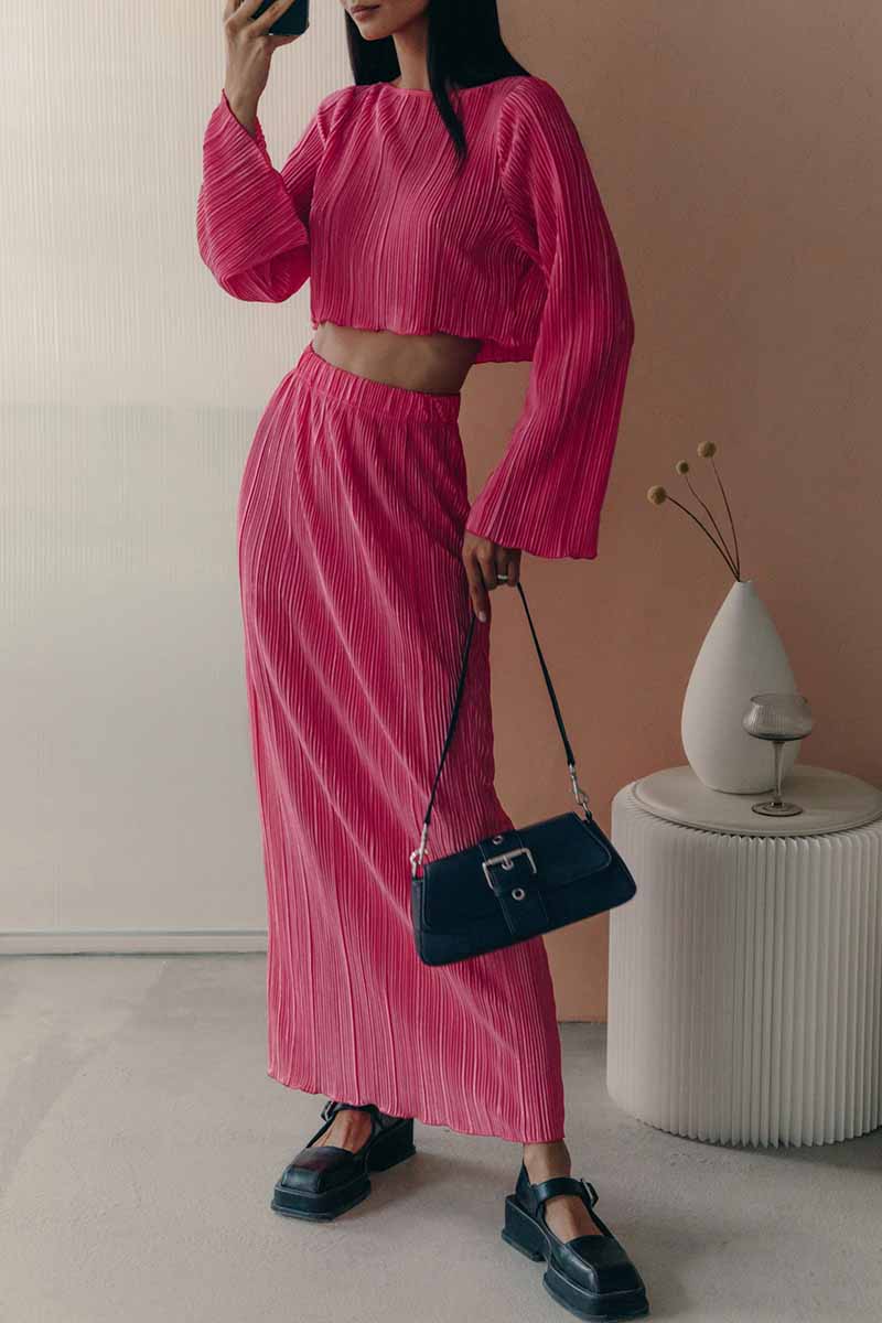 Lorna - round neck short top and elastic skirt set