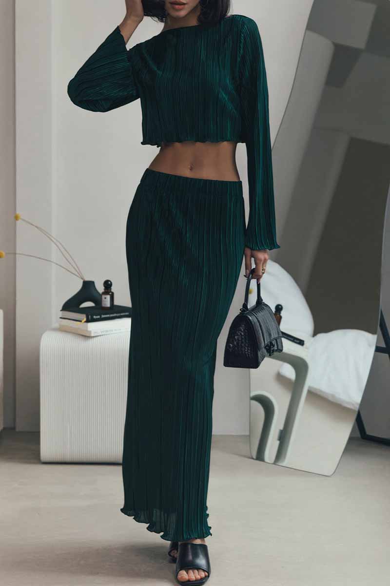 Lorna - round neck short top and elastic skirt set