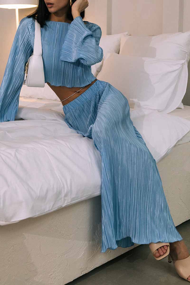 Lorna - round neck short top and elastic skirt set