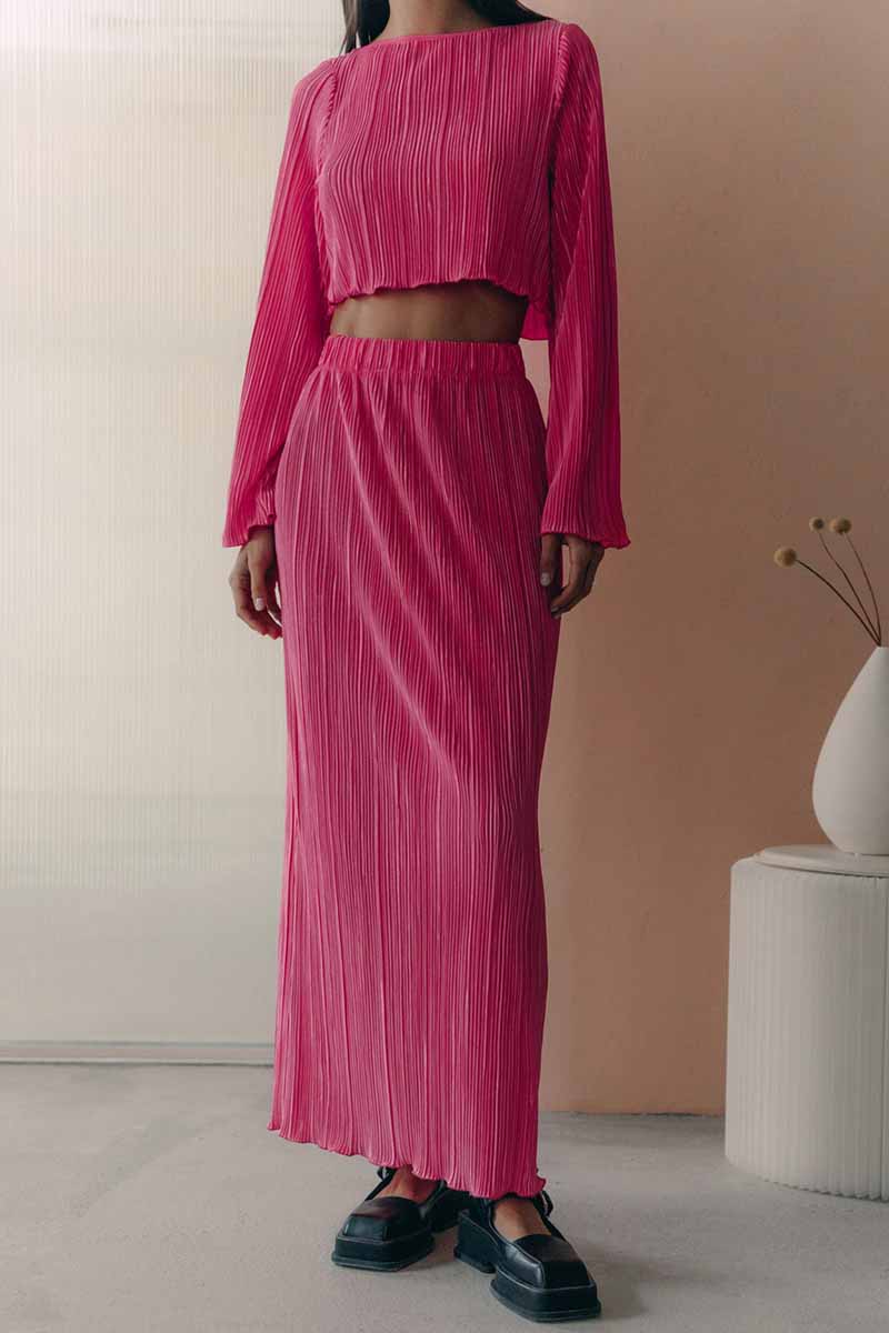 Lorna - round neck short top and elastic skirt set