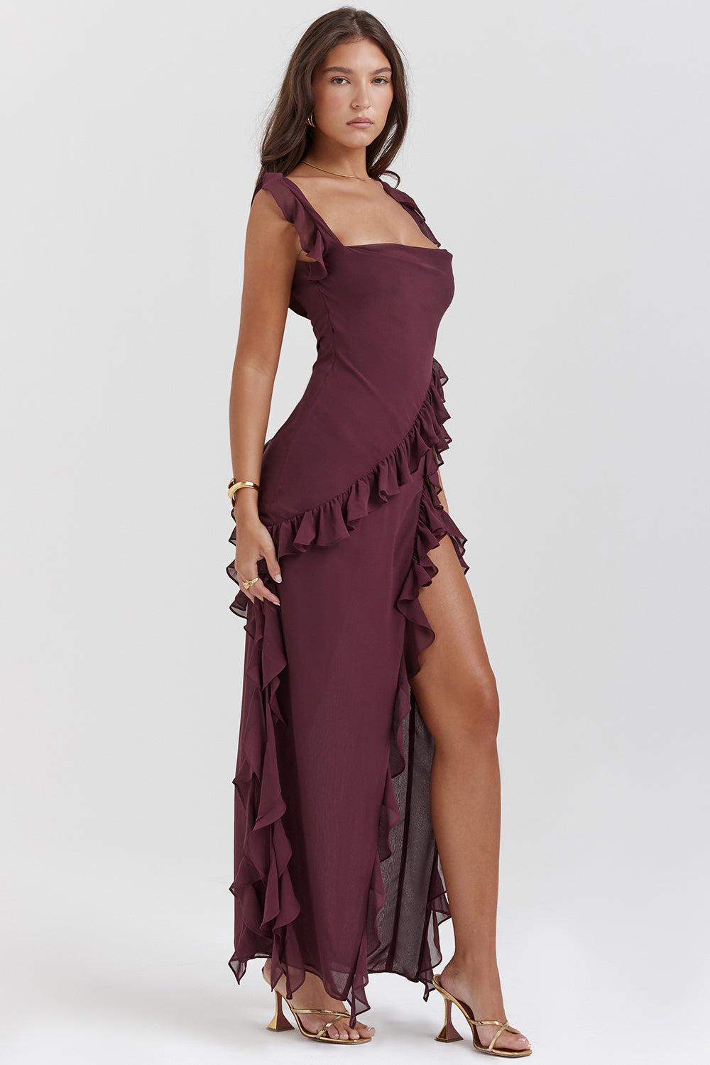 Ruffle Detail Elegant Fit Formal Dress