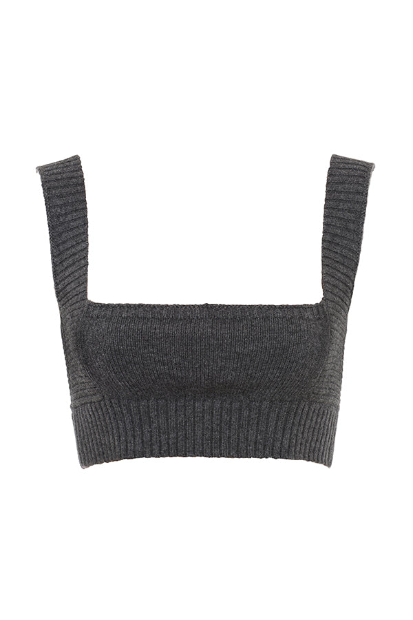 Women's Knitted Bralette - Cropped Square Neck - Wide Straps Ribbed Hem