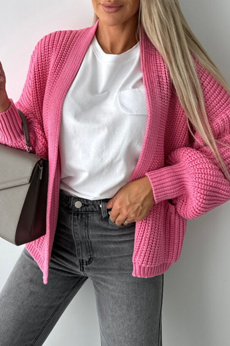 Women's casual solid color knitted cardigan with pockets