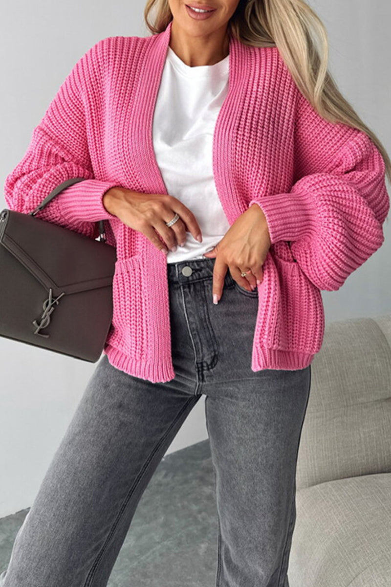 Women's casual solid color knitted cardigan with pockets