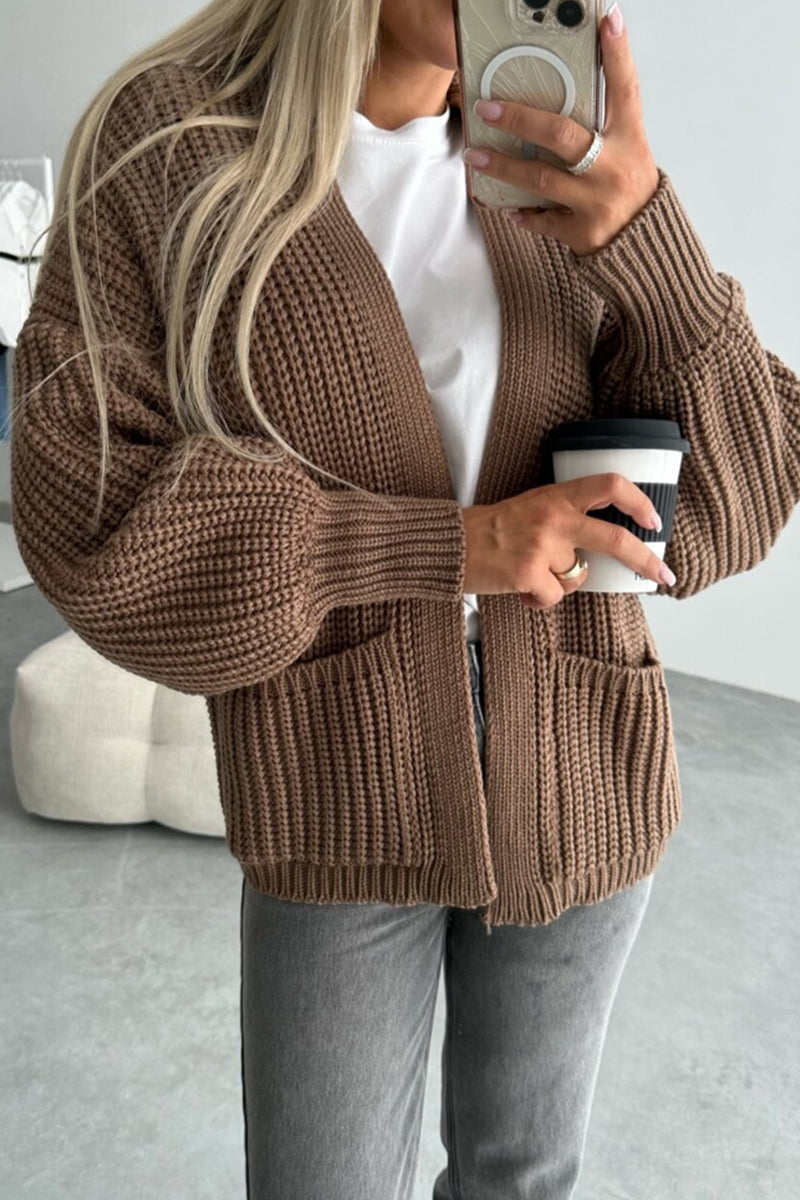 Women's casual solid color knitted cardigan with pockets