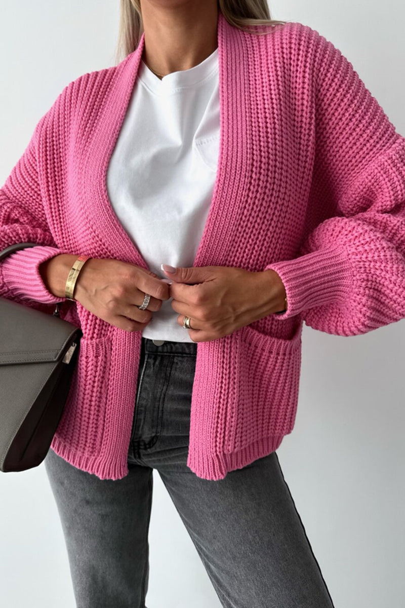 Women's casual solid color knitted cardigan with pockets
