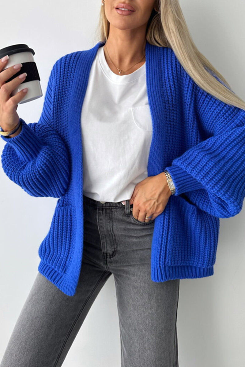 Women's casual solid color knitted cardigan with pockets