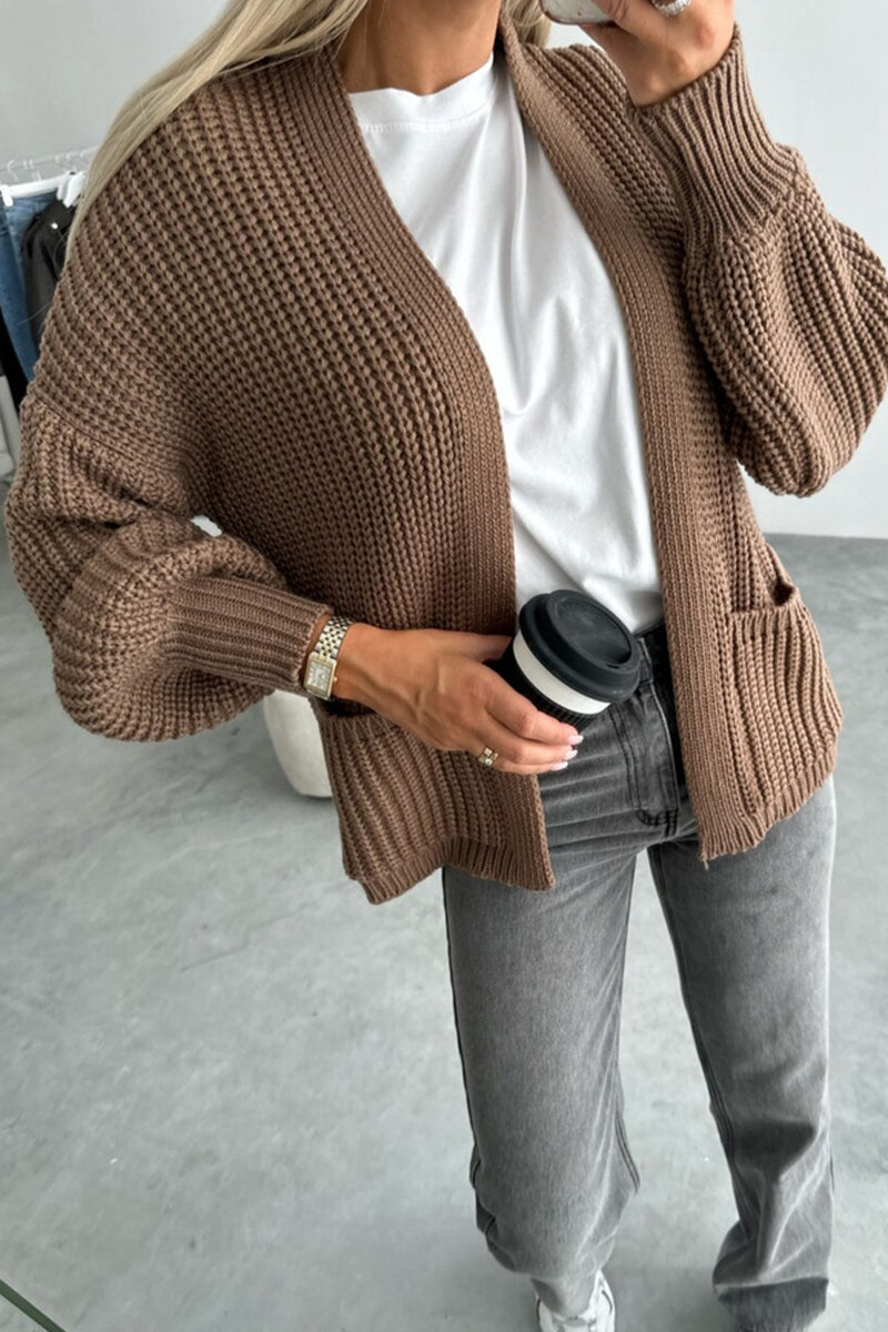 Women's casual solid color knitted cardigan with pockets