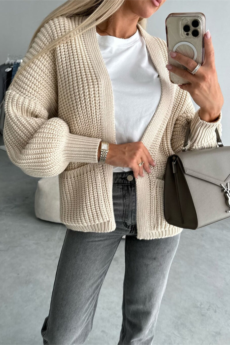 Women's casual solid color knitted cardigan with pockets