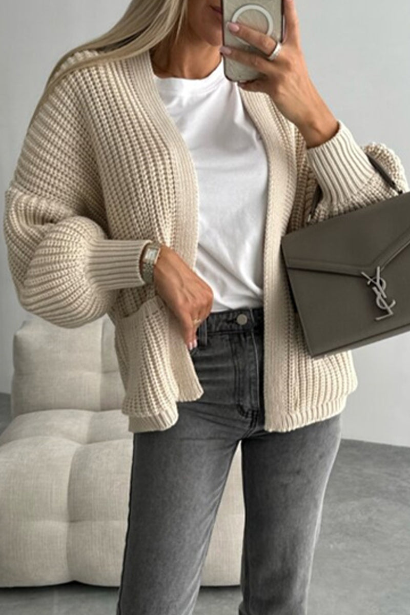 Women's casual solid color knitted cardigan with pockets