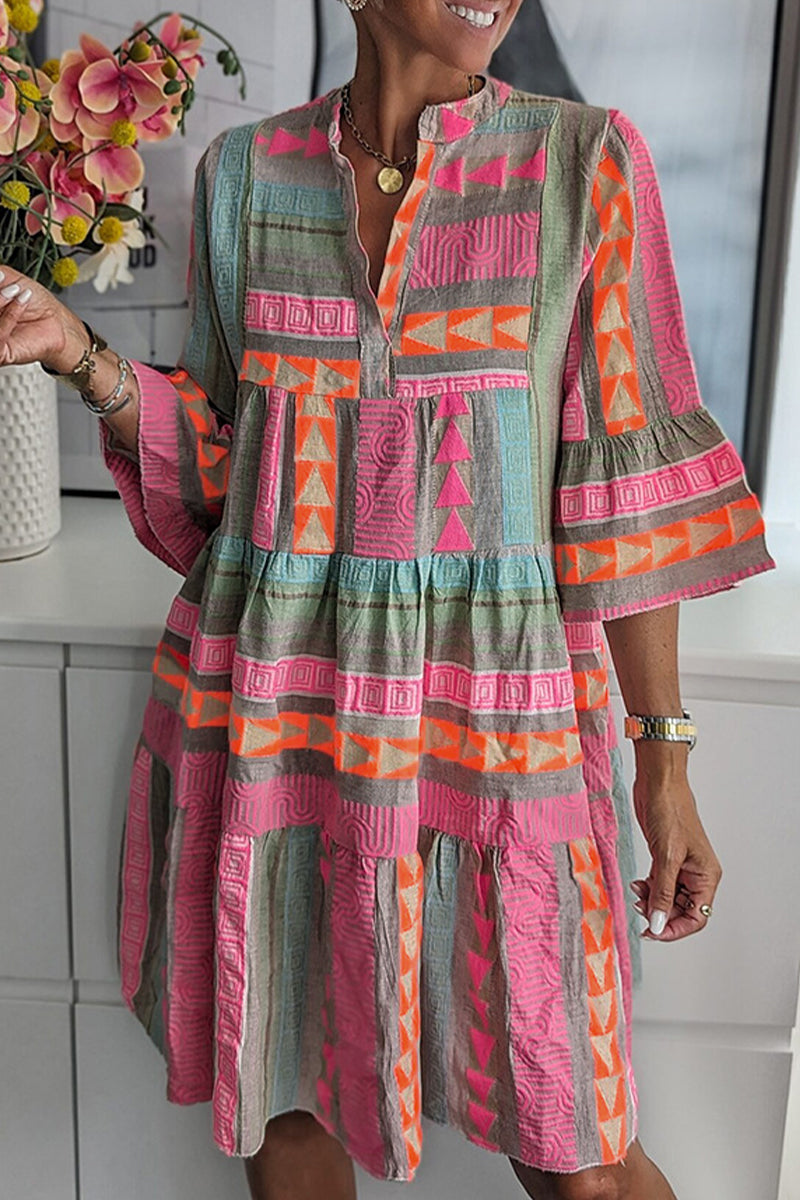 Flowy Tiered V-Neck Boho Dress