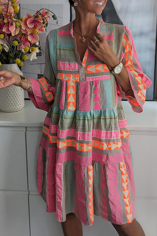 Flowy Tiered V-Neck Boho Dress