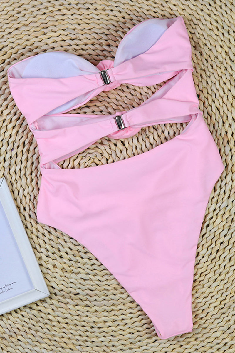 Women’s Bandeau Swimsuit – Floral Appliqué – Side Cut-Out – High Cut – Sleek Fit