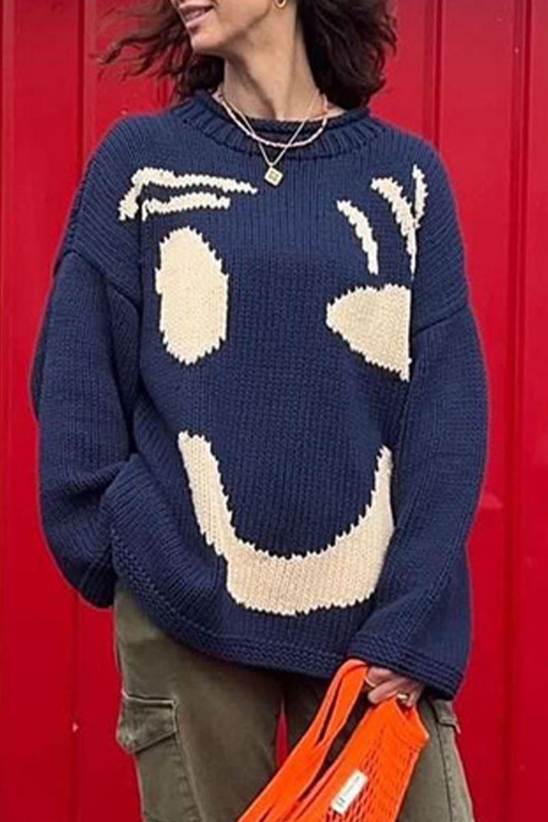 Women's smiley face knitted pullover sweater