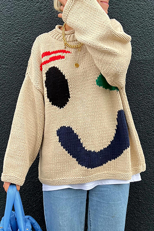 Smiley Face Knitted Pullover Sweater