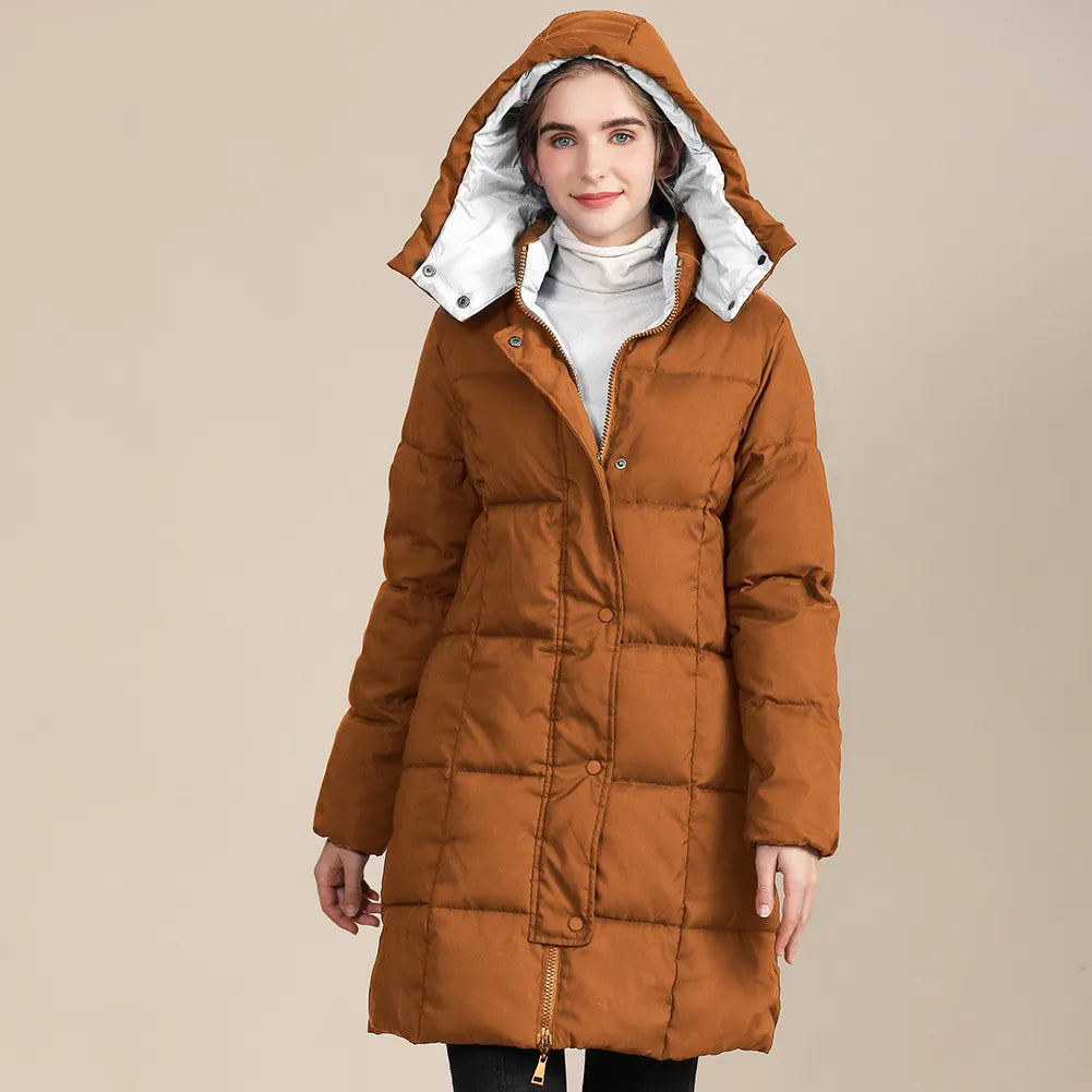 Women's stylish caramel padded winter coat with hood
