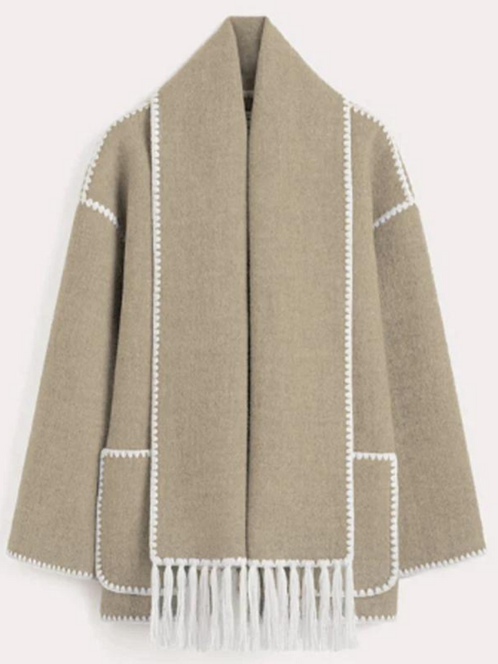 Loose Woolen Tasseled Scarf Jacket