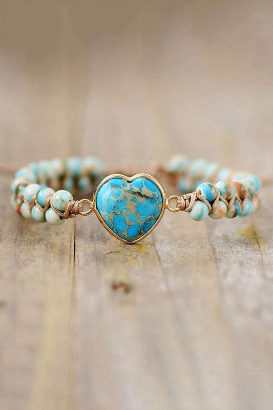 Heart-Shaped Handmade Stone Bead Bracelet