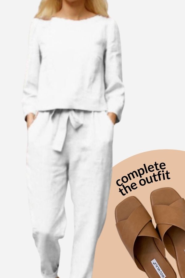 Women’s Two-Piece Set – Relaxed Fit – Long Sleeve Top – Tapered Pull-On Pants