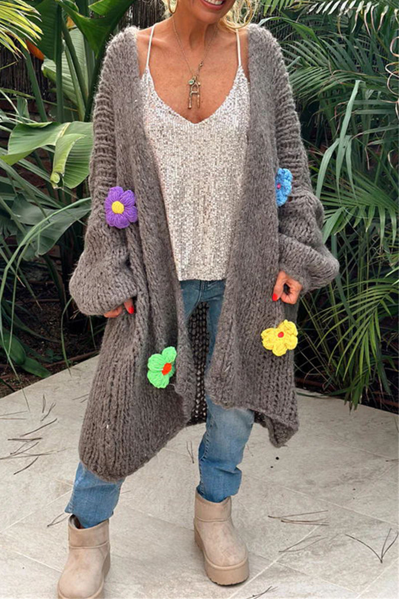 Elegant Applique Collar Weave Cardigan