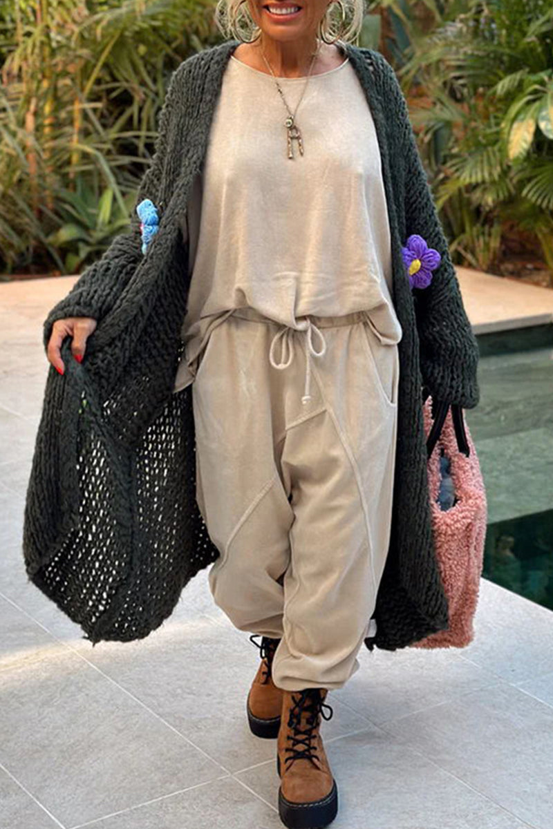 Elegant Applique Collar Weave Cardigan