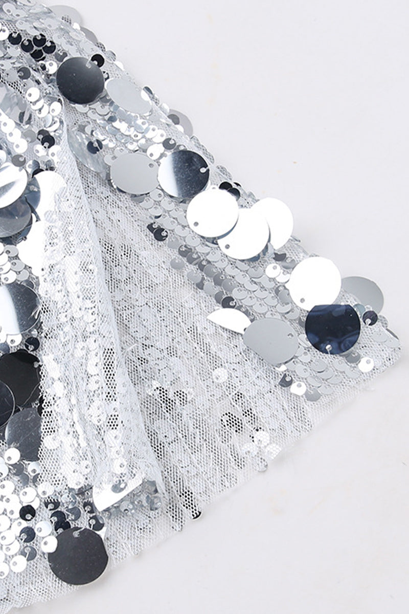Women's Mini Dress - Sequin Fitted Design - Square Neckline - Long Sleeve Party Wear