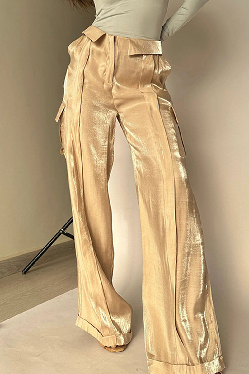High Waist Satin Wide-Leg Trousers