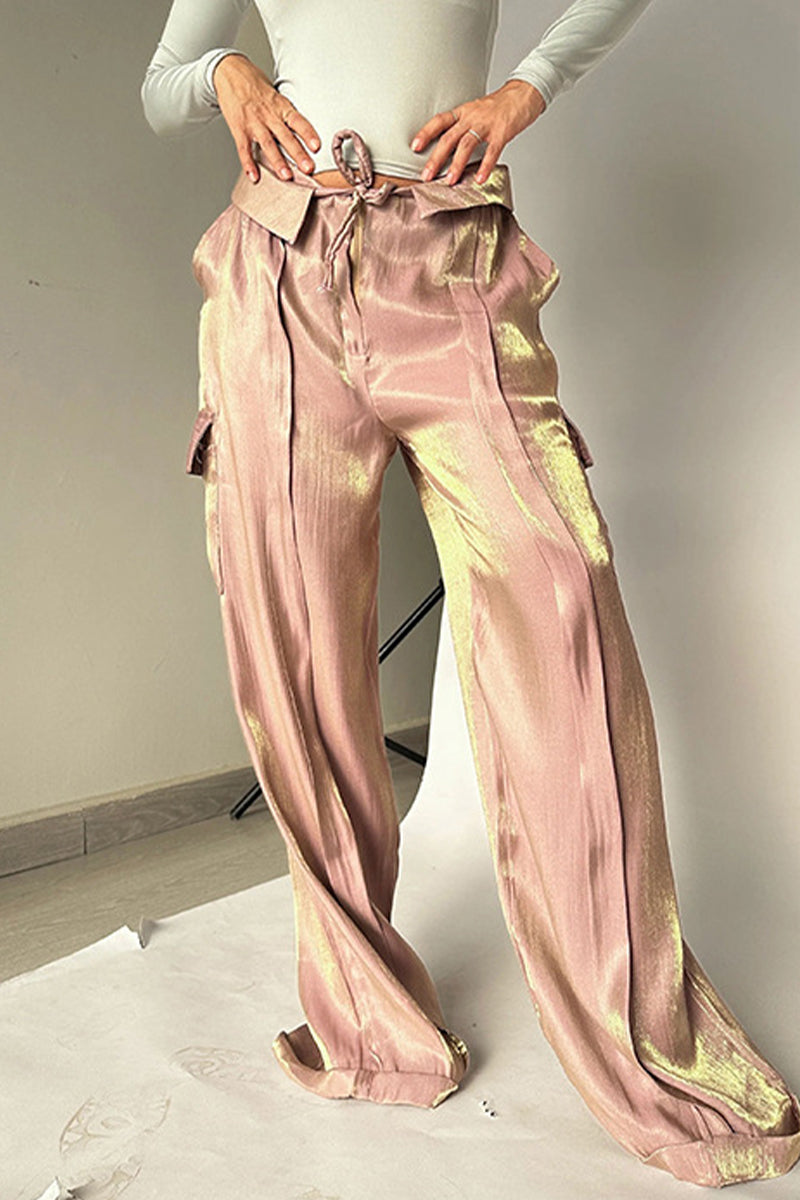 High Waist Satin Wide-Leg Trousers