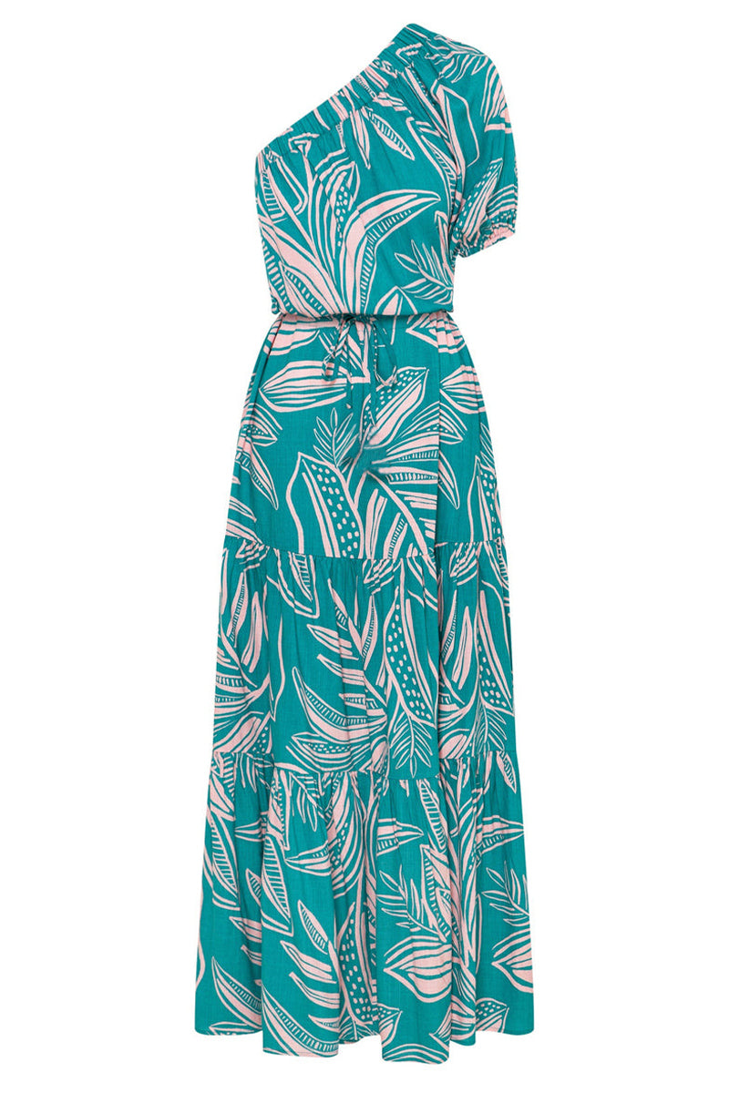 Women’s One-Shoulder Maxi Dress - Floral Print - Puff Sleeve - Flowy Fit