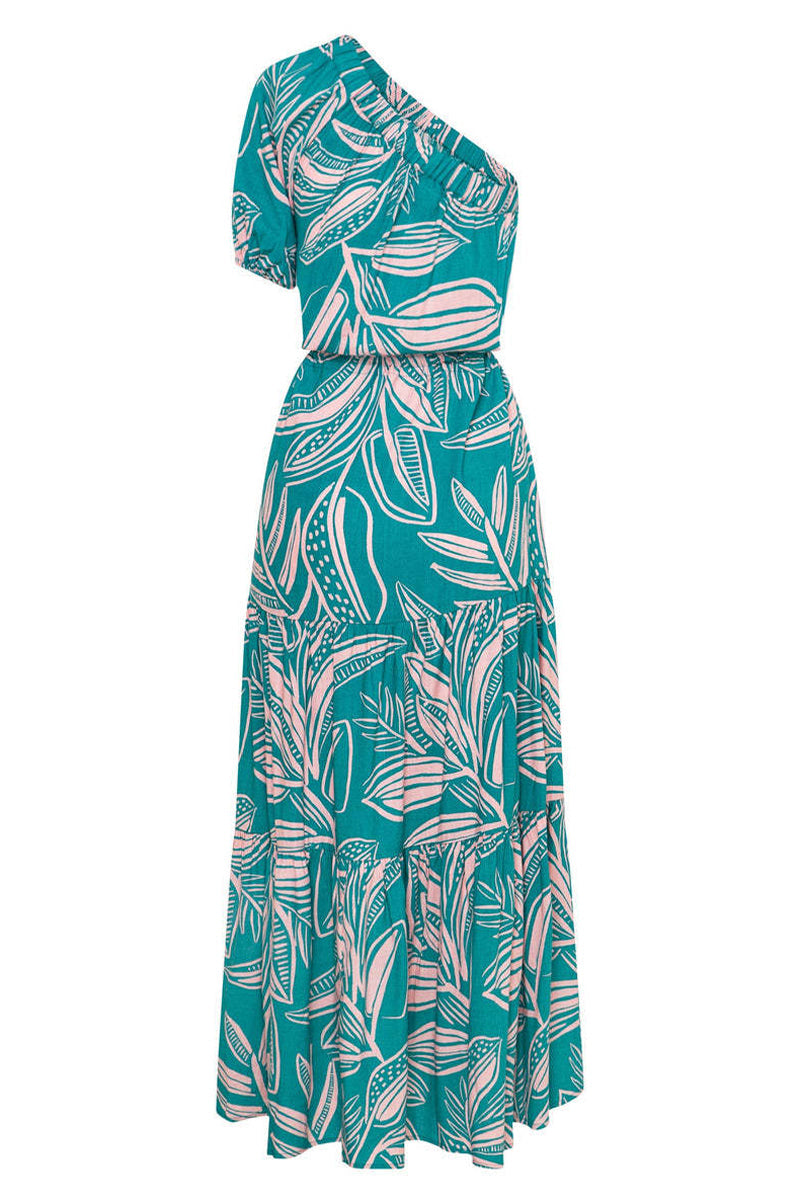 Women’s One-Shoulder Maxi Dress - Floral Print - Puff Sleeve - Flowy Fit