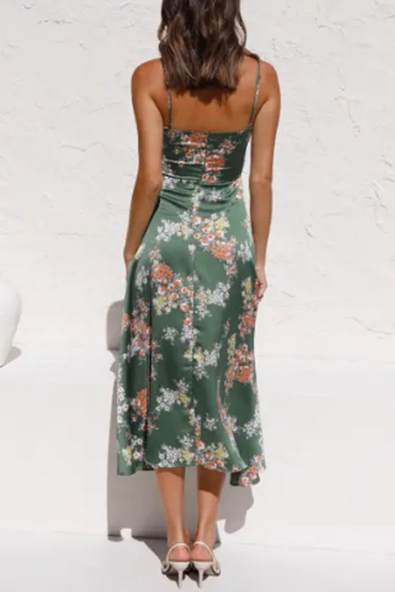 Sweet and fresh V-neck halter dress with swing skirt for women