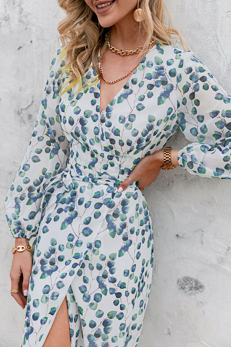 Floral Print Tie Waist Wrap Maxi Dress