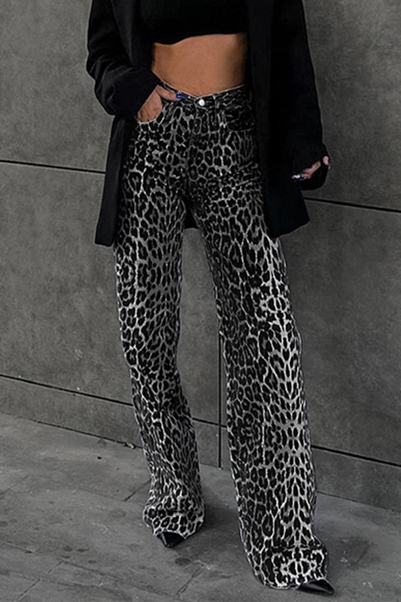 Leona - casual vintage leopard print high waist loose pants