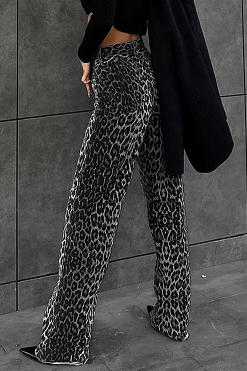 Leona - casual vintage leopard print high waist loose pants