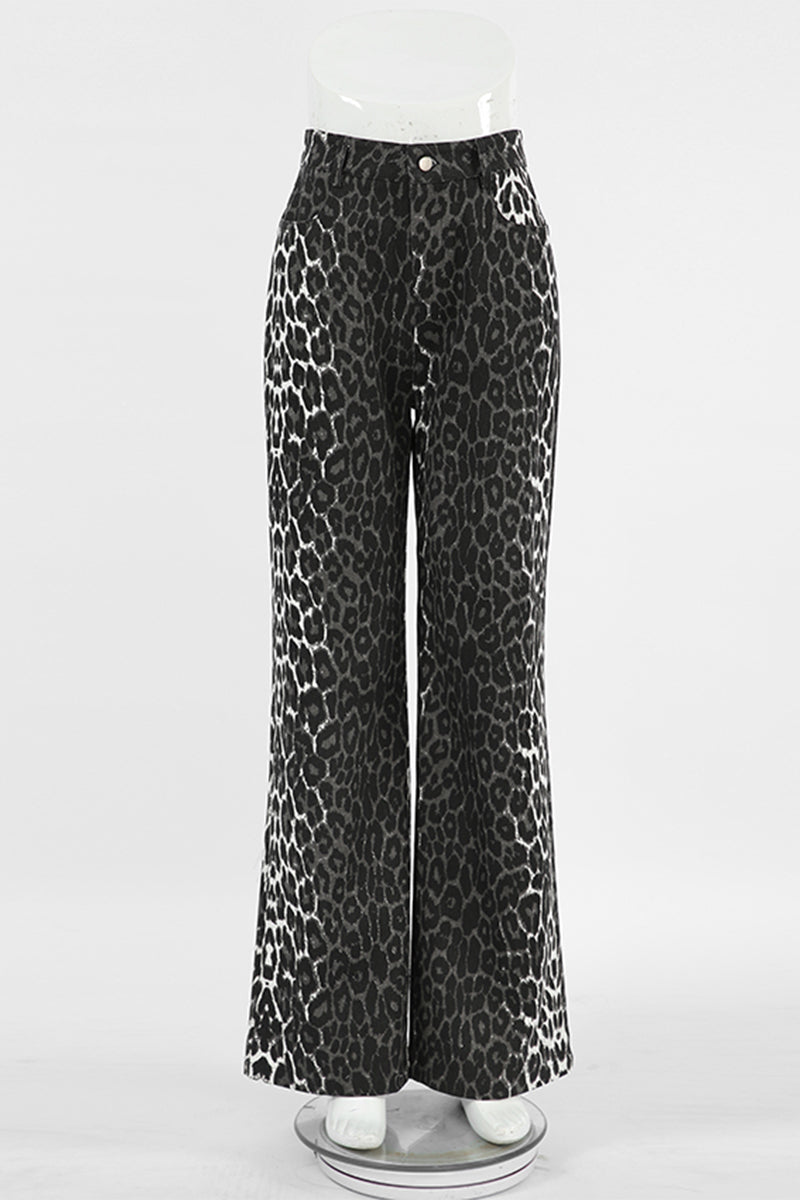 Leona - casual vintage leopard print high waist loose pants