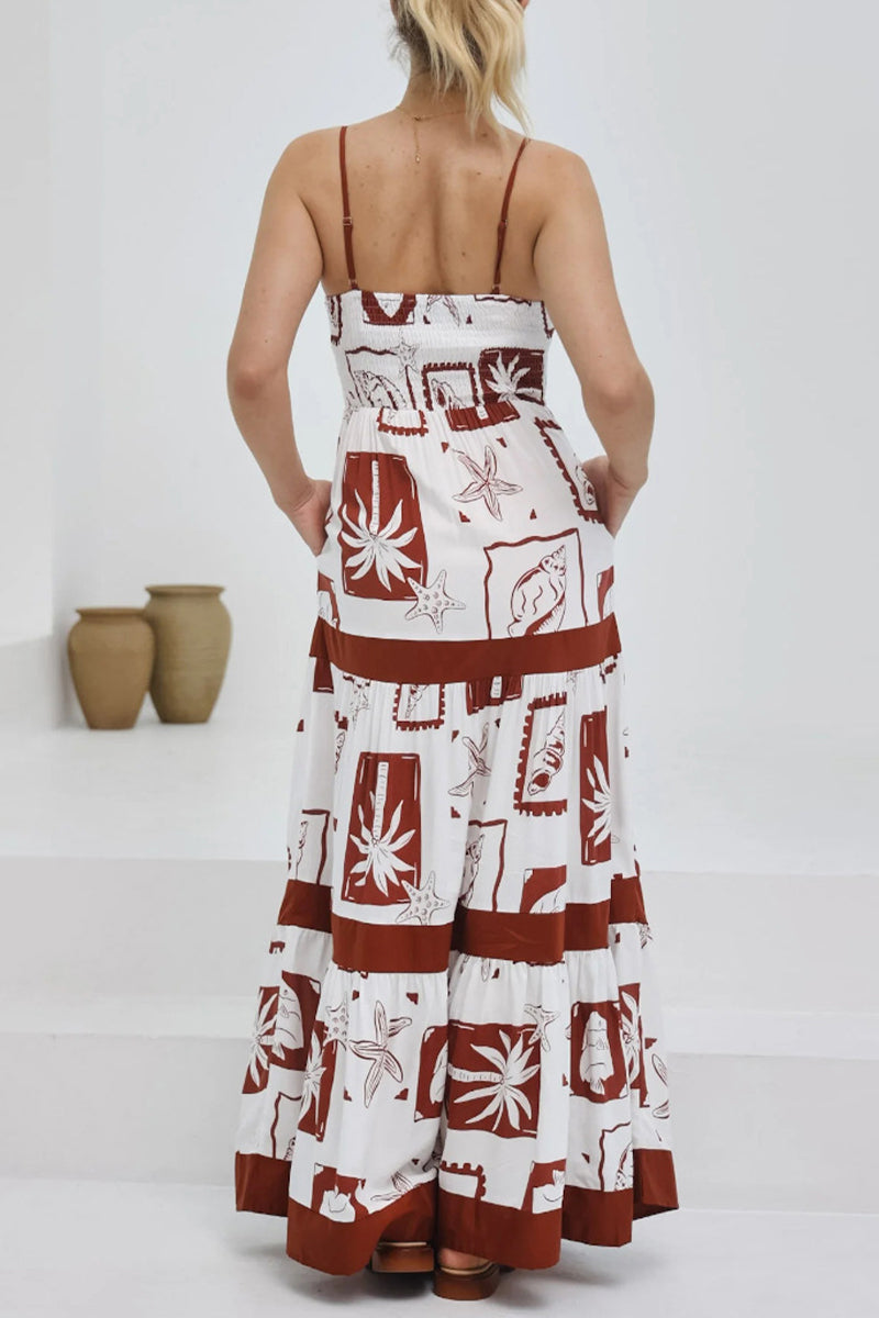 Women's Maxi Dress - Spaghetti Strap - Empire Waist - Tropical Print Flowy Beachwear
