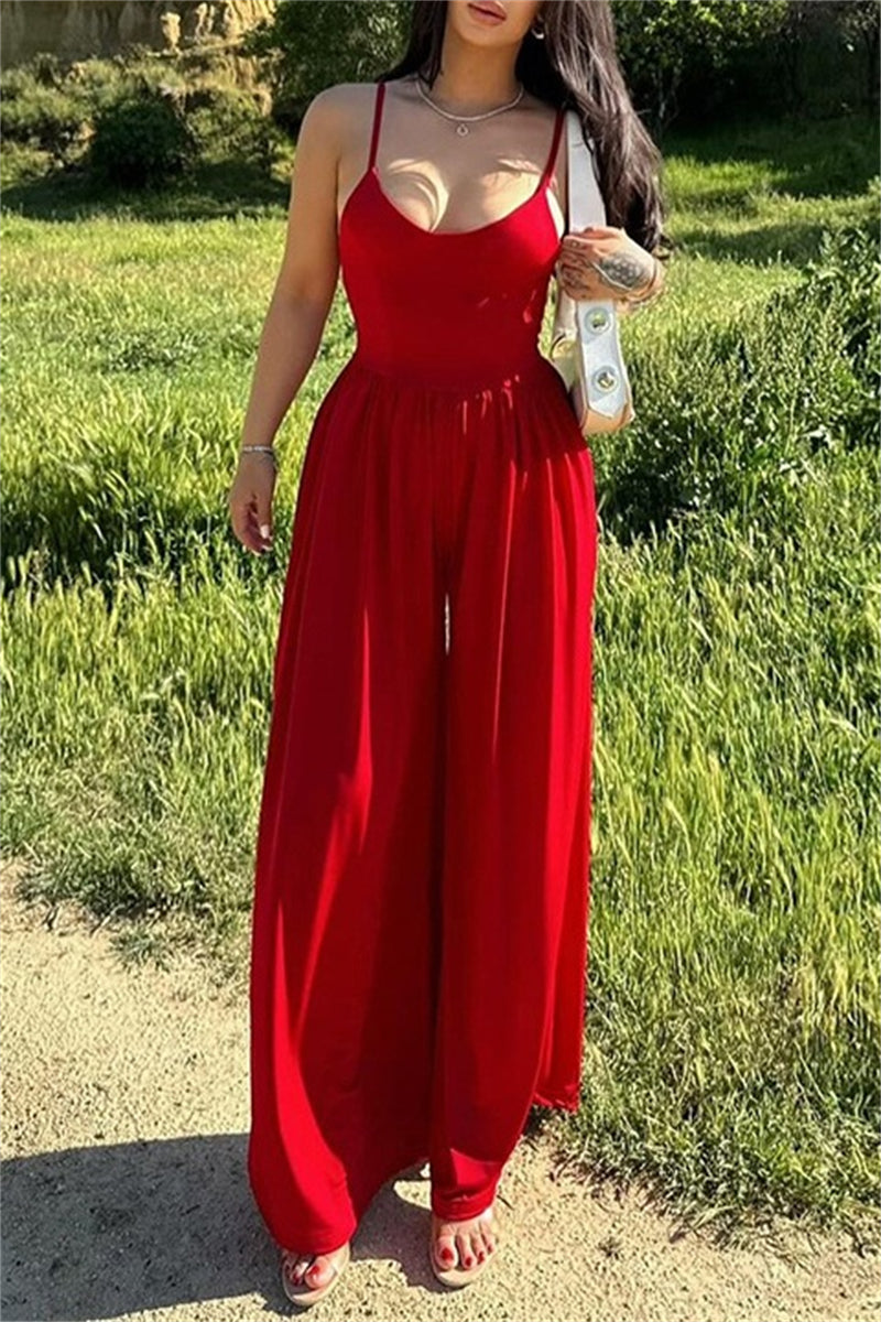 Women's Jumpsuit - Spaghetti Strap - Wide Leg - Elegant Flowy Fit