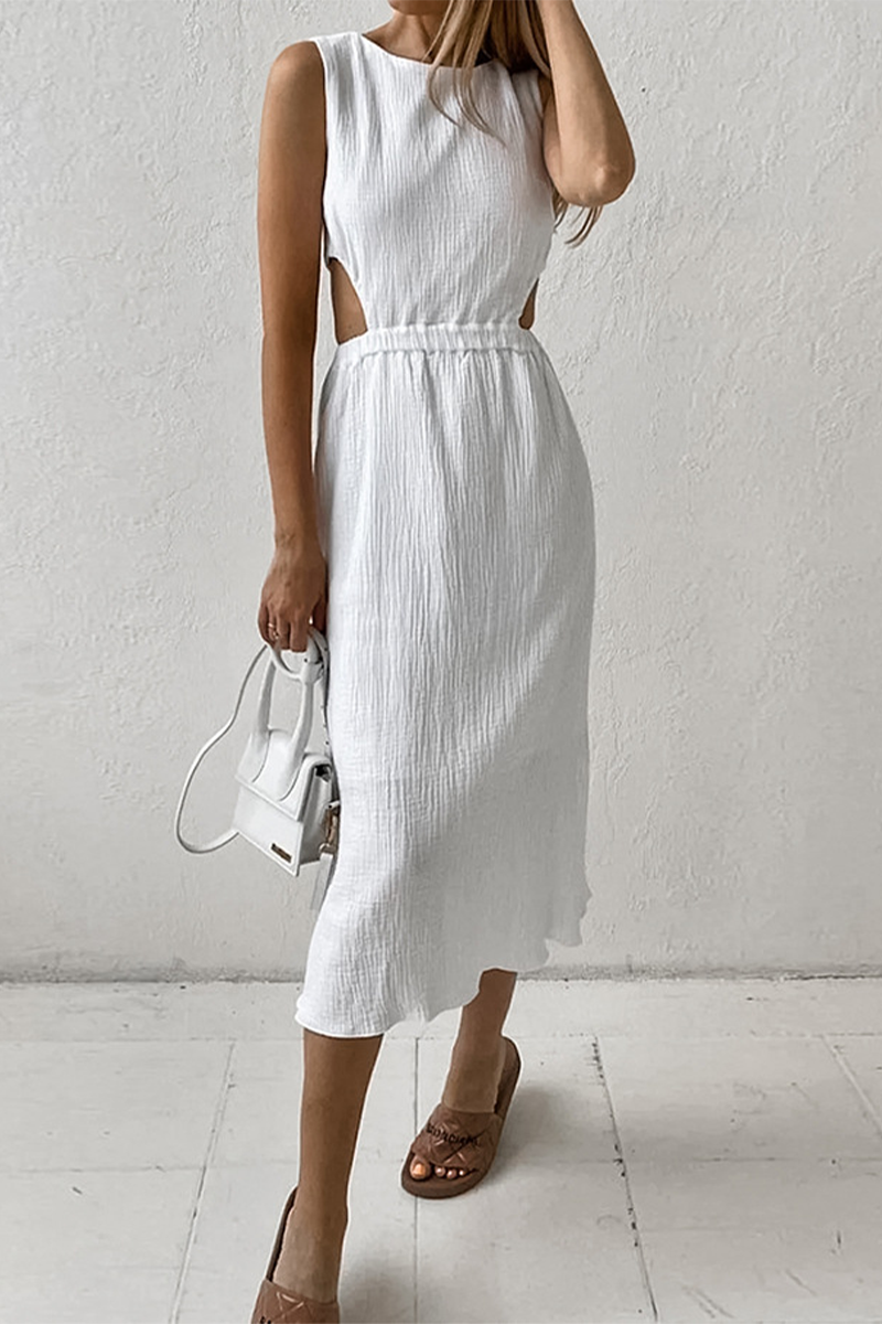 Textured Cutout Fitted Midi Dress