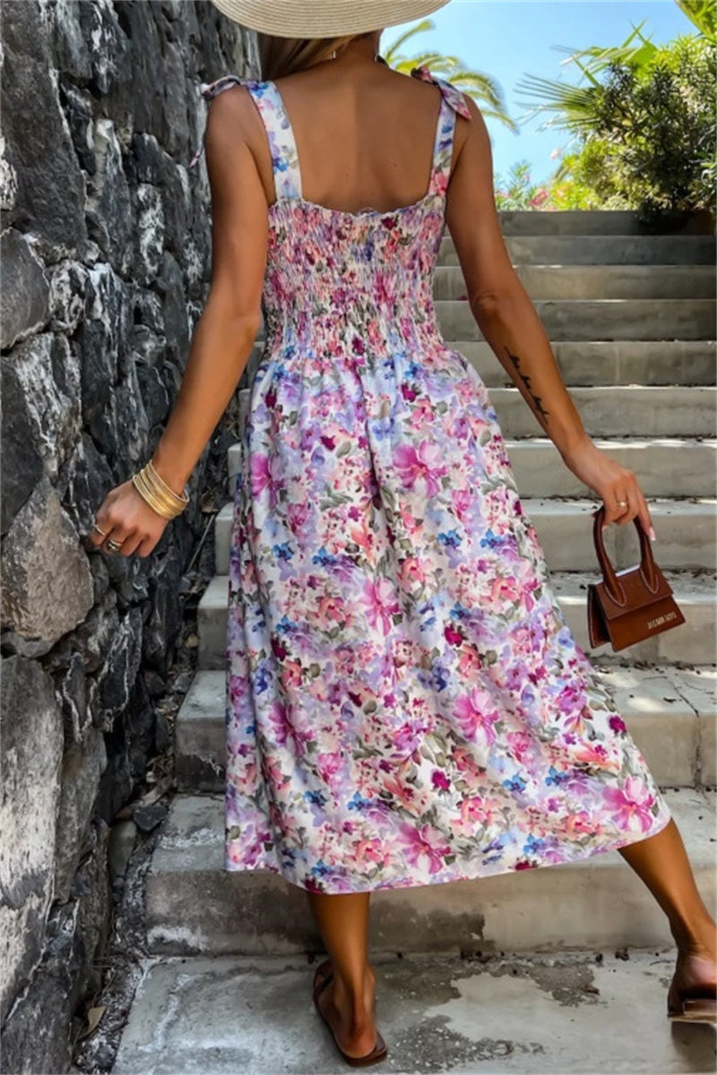 Women's Midi Dress - Sweetheart Neckline - Bow Straps - Side Slit Elegant Fit