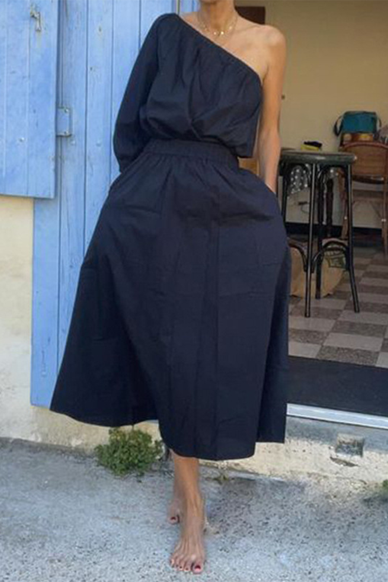 Kalani - casual oblique collar one half sleeve blouse and skirt set