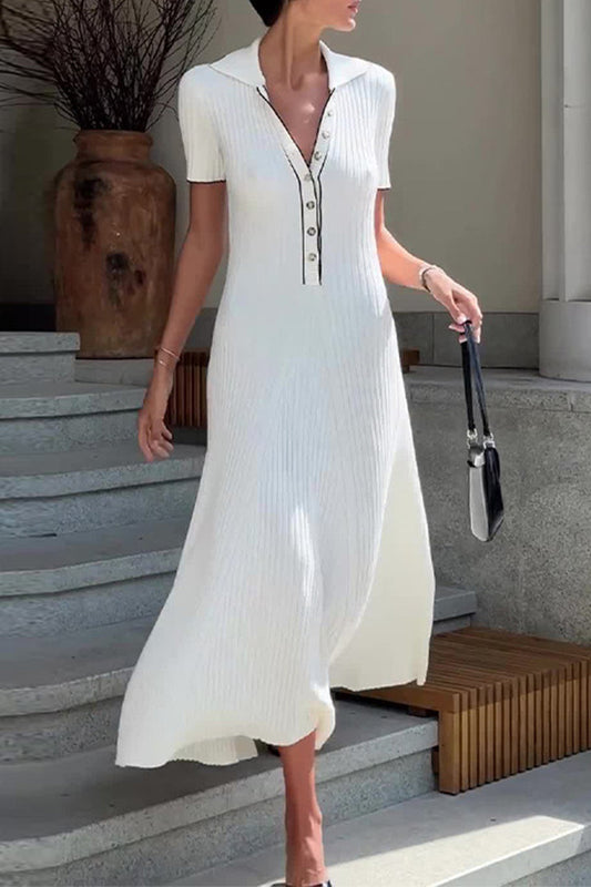 Ribbed Knit Button-Up Midi Dress