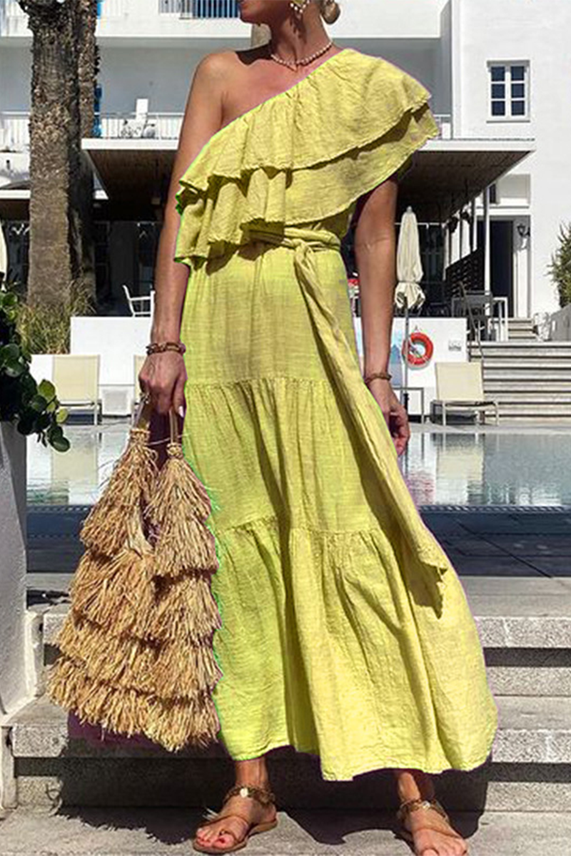 Ruffle Layered Flowy One-Shoulder Maxi Dress