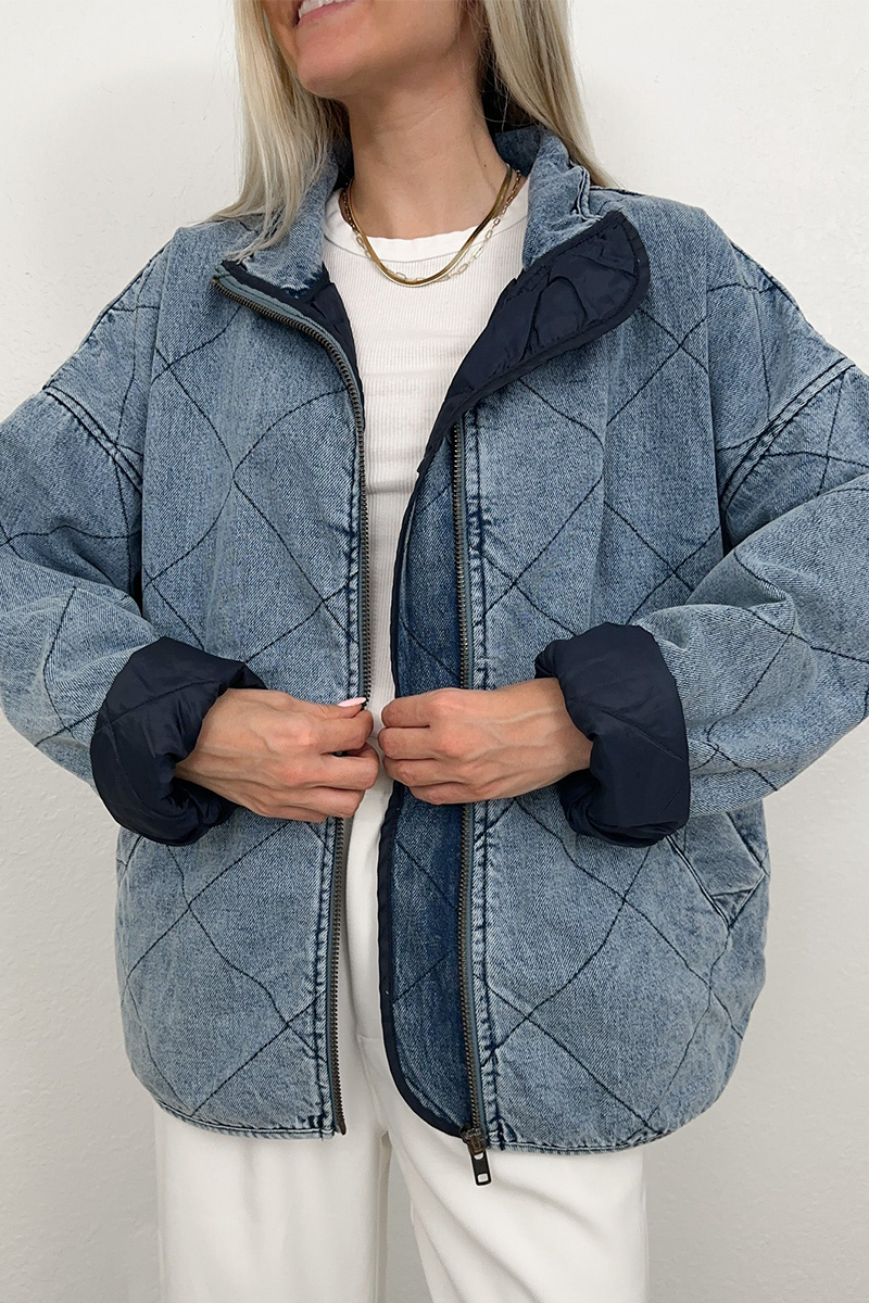 Women's casual solid color distressed zipper turndown collar coat
