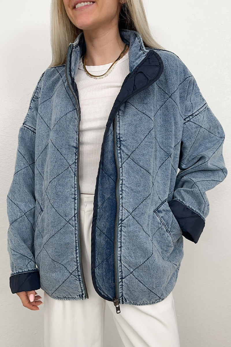 Women's casual solid color distressed zipper turndown collar coat
