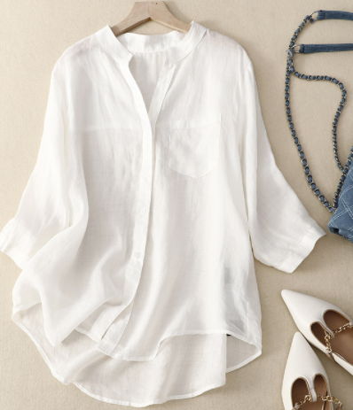 Comfortable Relaxed Fit Fiber Blend Blouse